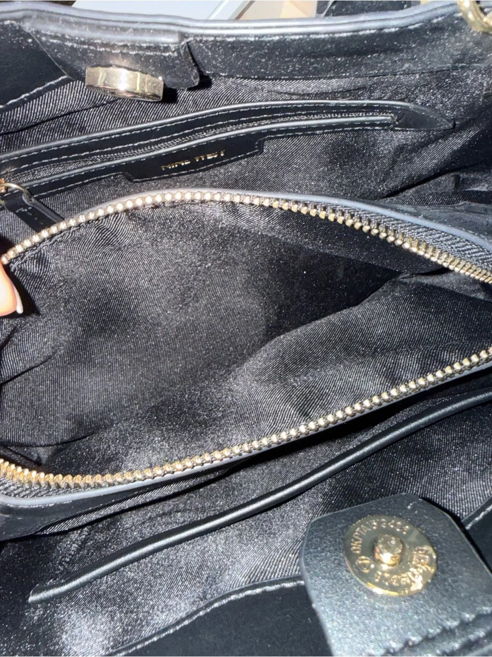 Nine West Black Quilted Satchel with Gold Accent